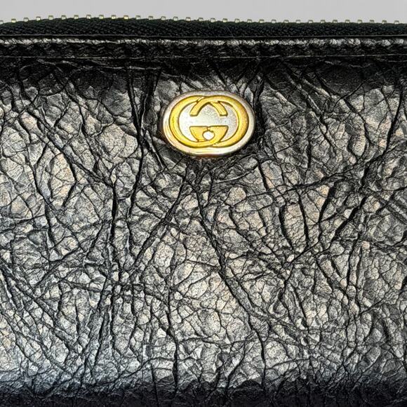 Gucci Black Grained Leather Zip Wallet Iconic Interlocking GG w/Storage Box - Picture 6 of 9